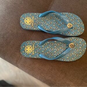 Tory Burch Patterned Blue Flip Flops